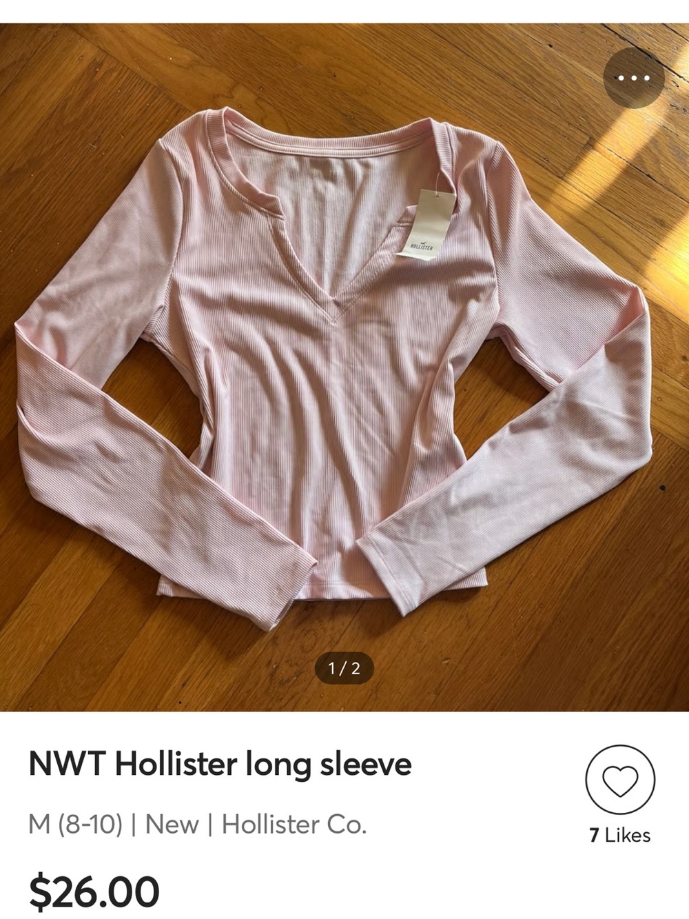 Hollister Light Pink Ribbed Long Sleeve V-Neck Top